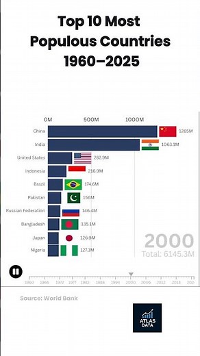 Which Countries Have the Largest Populations? 🌍 (1960–2025)