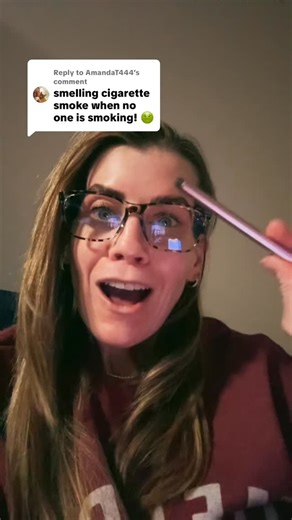 Smelling cigarette smoke when no one is smoking? I had this too. 🚬 It’s called phantom smells. And it’s absolutely a perimenopause symptom that NO ONE warns you about. Here’s what’s happening: your fluctuating estrogen is affecting your olfactory system—the part of your brain that processes smell. So you’re smelling things that aren’t there. Cigarette smoke. 🚬Burning. 🔥Chemical smells. ♨️Sometimes even pleasant smells that don’t exist. It’s not in your head. 🧠Well, it IS in your head—but it’