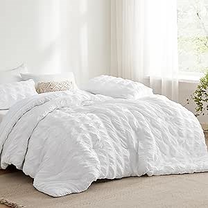 Bedsure Cooling Seersucker Comforter Sets Queen Size Bed 7 Piece, Soft Lightweight White Bedding All Season Queen Bed in a Bag Set With Comforters, Sheets, Pillowcases & Shams