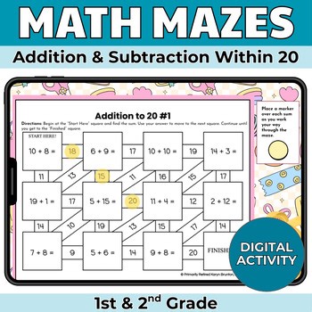 Addition & Subtraction Within 20 Math Mazes | Digital Fact Fluency Centers