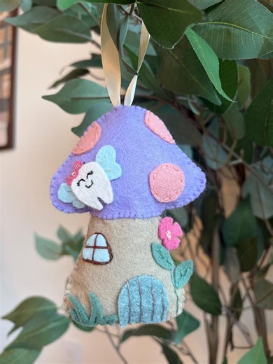 Felt Tooth Fairy House - Tooth Holder - Mushroom House - Whimsical Fairy House for Kids