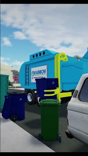 Rainbow Environmental Services Pendpac slamming blue recycling carts by commercial roll off #cgff