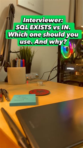 Manish | Sql & Database Developer & Trainer on Instagram: "Why do SQL developers debate EXISTS vs IN? Let’s break it down. Simple. Practical. Real SQL logic. • SQL IN compares values. It checks if a value exists in a list. The subquery runs first. Then SQL matches the result. • SQL EXISTS checks presence. It doesn’t care about actual values. It only checks: Does a row exist? It stops at the first match. • SQL IN has a hidden risk. If the subquery returns NULL. Results can become unpredictable. S