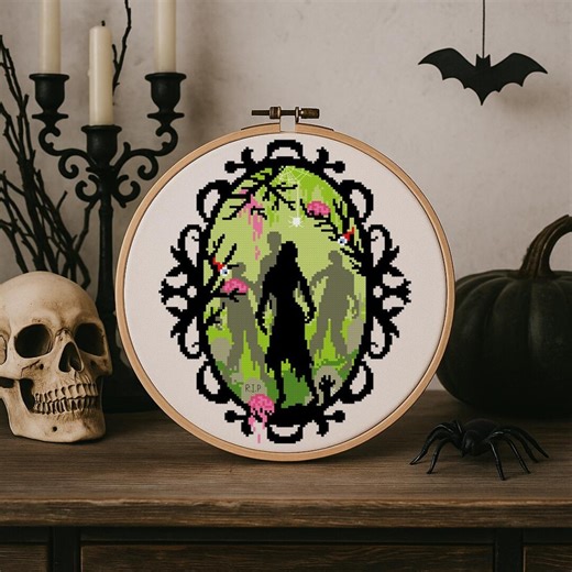 Zombie Cross Stitch Pattern Gothic Halloween Embroidery PDF - Etsy