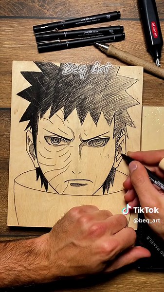 Wood Canvas Drawing of Obito Uchiha