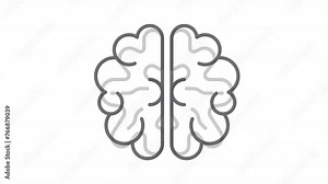 Alzheimer's disease line animation. Animated damaged brain icon. Memory loss. Cognitive decline. Black illustration on white background. HD video with alpha channel. Motion graphic