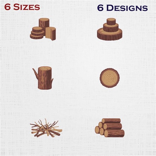 Wooden Logs Set Embroidery - Tree Trunk Digital Download - 6 Sizes 6 Designs - Etsy