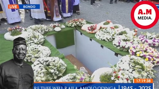 Raila's family, led by Mama Ida Odinga, along with Ruto and Uhuru, laid their wreaths around Raila's grave | A.M Media