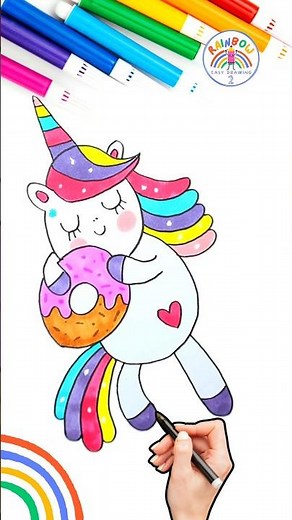 Beautiful Unicorn Drawing | How to Draw Unicorn and Donut Simple 🌈🦄🍩 #unicorn #shortvideo