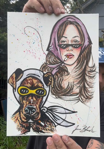 My latest pet and owner portrait! If you want a funky portrait hit the link in my bio to my website! #pet #petportrait #portraitart #vintage #vintagefashion