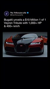 Bugatti reveals a $10 million, one-of-one Veyron tribute — redefining legacy at over 1,000 horsepower and 400 km/h. 🚀🏁 With 1,001 horsepower, a top speed beyond 400 km/h, and refinement previously unheard of at such extremes, the Veyron didn’t just break records — it created an entirely new class of automobile: the hyper-GT. Now, as the second creation under Bugatti’s ultra-exclusive Programme Solitaire, Bugatti unveils the F.K.P. Hommage — a singular automotive statement honoring both the Vey