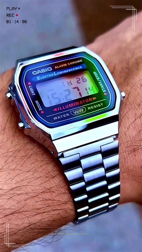 Casio retro Funciones: Luz, cronómetro, alarma, fecha, formato 12 y 24 horas Resistente salpicaduras de agua