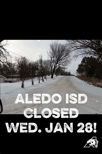 Our Aledo ISD Police officers and AISD transportation and maintenance teams have been out driving roads throughout our district today, and they are reporting that road conditions are very dangerous and are not improving. With the weather forecast, it will likely continue to be icy on Wednesday throughout the morning. 𝗕𝗲𝗰𝗮𝘂𝘀𝗲 𝗼𝗳 𝘁𝗵𝗶𝘀, 𝗔𝗹𝗲𝗱𝗼 𝗜𝗦𝗗 𝘄𝗶𝗹𝗹 𝗰𝗼𝗻𝘁𝗶𝗻𝘂𝗲 𝘁𝗼 𝗯𝗲 𝗰𝗹𝗼𝘀𝗲𝗱 𝗼𝗻 𝗪𝗲𝗱𝗻𝗲𝘀𝗱𝗮𝘆, 𝗝𝗮𝗻. 𝟮𝟴, 𝟮𝟬𝟮𝟲. We are optimistic that temperatures