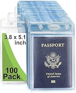 Fushing Pack of 100 Clear Plastic Vertical Badge Holders, Name Tag Holders, Card Holders (XL)