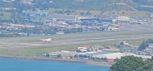Plane landing on the short runway of Wellington airport | John Stackowicz
