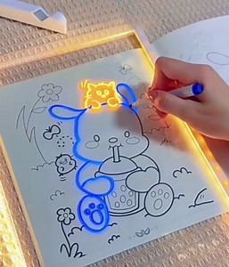 Portable LED Note Board with 7 Colors，Luminous Drawing Board，Light Board for Drawing，Adjustable Modes，Graffiti board12 X8 Drawing Board, Gift/Classroom/Office/Kids Birthday and Christmas Gifts