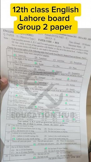 12th class English Lahore board group 2 solved mcqs paper 2025 2nd year English group 2 paper