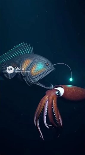 Deep Sea Showdown: Anglerfish & Giant Squid Form an Alliance #oceanlife #aianimation