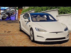 GTA V: REMASTERED? - Photorealistic Graphics MOD | Tesla Model S Plaid - Steering Wheel Gameplay