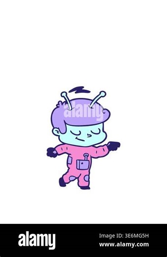 stretching up animation of friendly cartoon spaceman pointing Stock Video Footage - Alamy