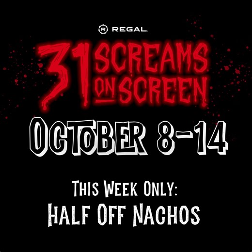 1K views |  Ready to scream? This October, Regal brings 31 Screams on Screen – 31 terrifying classics, 31 days in a row.  Every day a new horror film returns to the big screen.  Don’t miss it, tickets are just $4.99! | Regal | Facebook