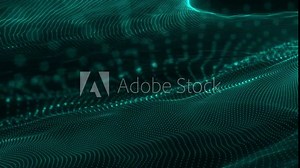 Magic particles on stage in blue and pink colors. 3D Render of camera motion near explosion of luminous particles. 4K video animation magical light. Smooth flight sparkling particles in waves curves