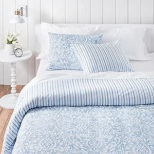 Martha Stewart Avery Medallion King Size Comforter Set, 3 Piece, 1 Comforter(104"x92"), 2 Pillow Shams(20"x36"), 100% Cotton, Breathable, Reversible & Machine Washable, Blue (All Season)