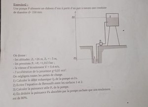 Exercice 2Une pompe P alimente un château d'eau à partir d'un ... | Filo