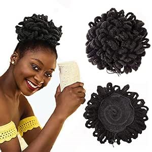 Abellee Loc Buns For Black Women 8Inch Loc Petal Bun Afro High Puff Ponytail Faux Locs Hair Bun Tail Hairpieces Clip In Hair Extentions for Black Women (4#)