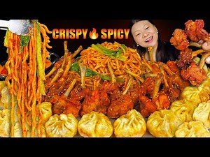 🔥Spicy Buffalo Keema Noodles, Chicken Lollipop & Fried Momo Mukbang | Nepali Street Food Challenge!