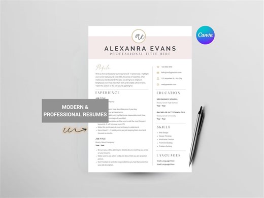 Canva Editable Resume Templates – Cover Letter & Job Guide (A4/US Letter) - Etsy