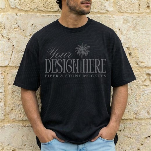 Gildan 5000 T-shirt Mockup, Black, Male Lifestyle, Mens Streetwear, Minimal, Oversized Neutral Tee, High-res, Download for POD - Etsy