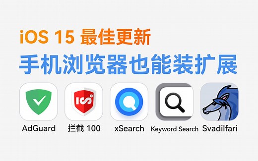 手机上的 Safari 也能装扩展了！- iOS 15 Safari 扩展推荐 | 广告拦截、快速搜索、手势操作