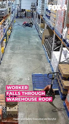 Warehouse worker falls through the roof 👀