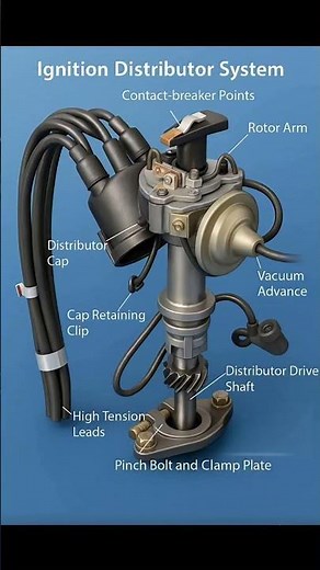 The image displays the components of an Ignition Distributor System:-Contact-breaker Points,