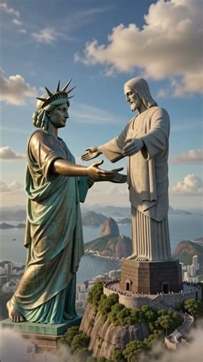 CRISTO REDENTOR RECEBE A ESTÁTUA DA LIBERDADE NO RJ