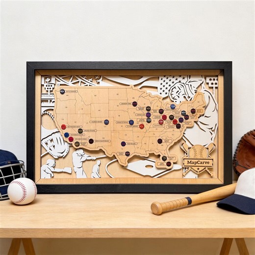 3D Laser-carved MLB Stadium Map — Birchwood Art With 30 Team Engravings & Custom Name Plate - Etsy