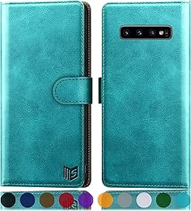 SUANPOT for Samsung Galaxy S10+ /S10 Plus 6.4 (Not Fit S10,S10e) Leather Wallet case with RFID Blocking Credit Card Holder, Flip Folio Book Phone Cover Shockproof case Wallet Pocket Blue Green