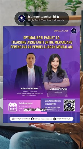High Tech Teacher Indonesia on Instagram: "Di era teknologi, Bapak dan Ibu guru memiliki banyak pilihan tools untuk membantu merancang pembelajaran. Namun, tools akan lebih bermakna ketika digunakan dengan alur berpikir yang tepat, bukan sekadar mengikuti fitur. Padlet Teaching Assistant hadir untuk mendampingi guru dalam menyusun lesson plan yang lebih terstruktur— mulai dari tujuan, aktivitas, hingga refleksi siswa. Pendekatan ini akan dipraktikkan bersama dalam Special Class “Optimalisasi Pad