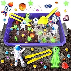 Galaxy Sensory bin, Gemstone Dig Kit,Galaxy Excavation Gem Kit with 5 Real Gemstones for Kids,Space Planet Toys STEM Science Kits,Alien Sandbox Play Set for Girls Boys 3 4 5 6 Years Old