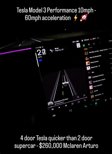 $50k Tesla Model 3 Performance quicker than $260k McLaren Arturo in 10-60mph acceleration ⚡️🚀