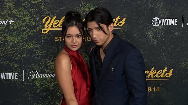 Kevin Alves and Alexa Barajas pose at Yellowjackets premiere