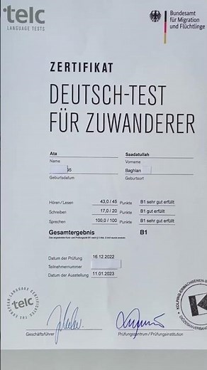 B1 Prüfung bestanden (B1 Telc Zertifikat)