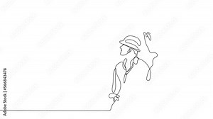 Animated drawing of continuous line draw architect meeting at construction site to talk blueprint design to team member. Building architecture concept. Single line animation. High quality 4k footage