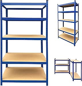 Heavy Duty Shelving - 5 Layers, Maximum Capacity 1653Lbs, 331Lbs Per Shelving - Durable Metal Shelving for Garage, Shed, and Workshop Storage - 58.27" H x 27.56" W x 11.81" D (Blue)