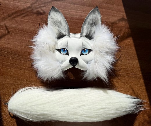 Therian Fox Mask and Tail, Faux Fur Tail, White Fox, Animal Furry Tail and Mask, Cosplay Tail, Fursuit Tail, Therian Mask - Etsy