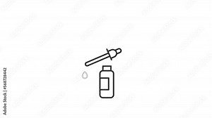 Animated serum linear icon. Liquid skin care product. Beauty routine. Medication with dropper. Seamless loop HD video with alpha channel on transparent background. Outline motion graphic animation