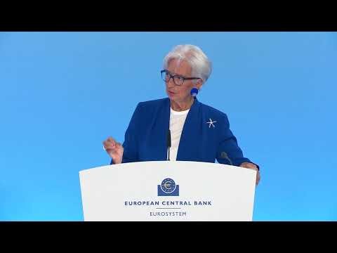 ECB president Christine Lagarde speaks to reporters