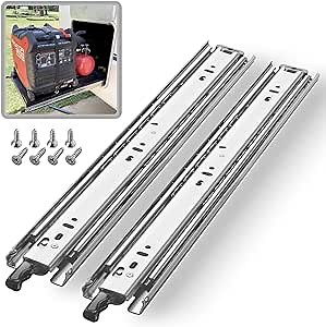 1 Pair Heavy Duty Locking Drawer Slides with Lock 12 14 16 18 20 22 24 26 28 30 32 34 36 38 40 Inch 150 lb Load Capacity Side Mount Full Extension Ball Bearing Rail Runner（with Lock,14 inch）