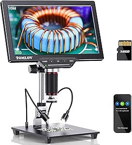 TOMLOV DM202 3K Digital Microscope: 10.1" HDMI LCD Microscope, 38MP Coin Microscopes Magnifier Camera with Screen for Entire Coins, Micro Soldering Microscopes, TV/PC Compatible, DIY Grid Line, 32GB